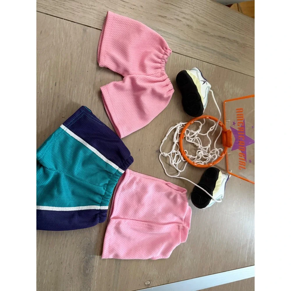 American Girl Basketball Outfit Set Pleasant Company Pink Teal Shorts Shoes Hoop